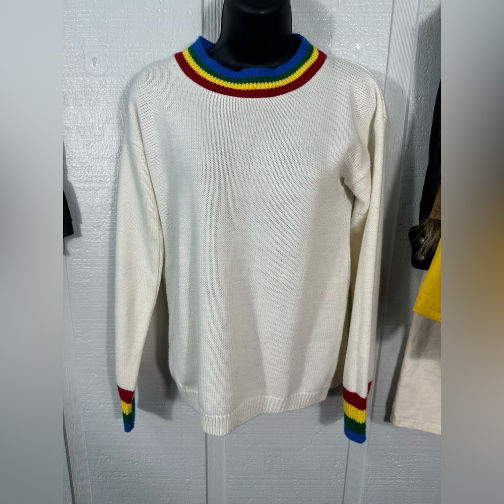 Boohoo White and Rainbow Sweater Size Small/Medium EUC